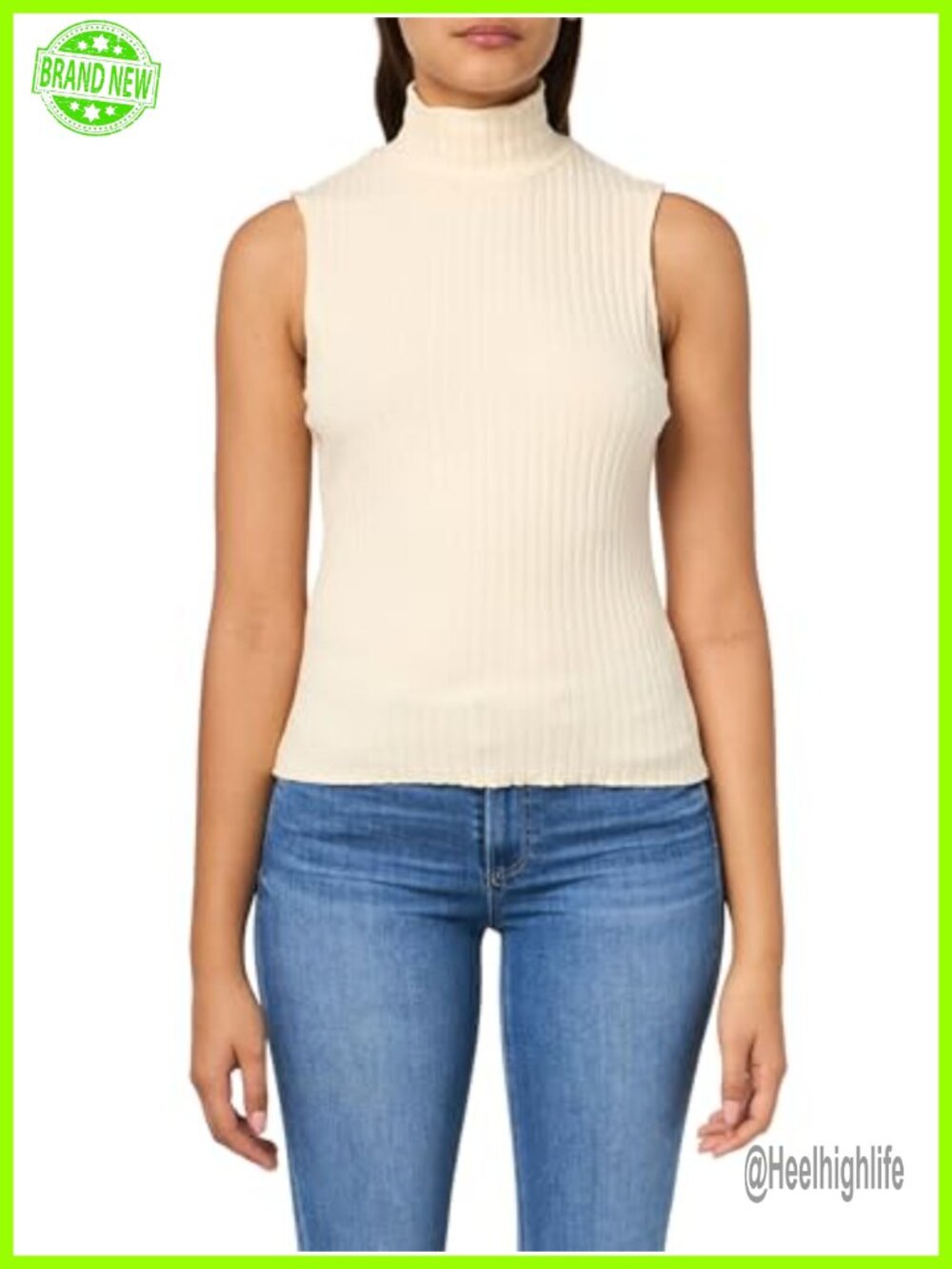 Ribbed Sleeveless Turtleneck Cotton Blend Pullover Top Women's